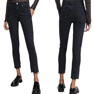 AGOLDE Toni Mid Rise Straight Leg Raw Hem Ankle Jeans, Black, Size 27, Grunge